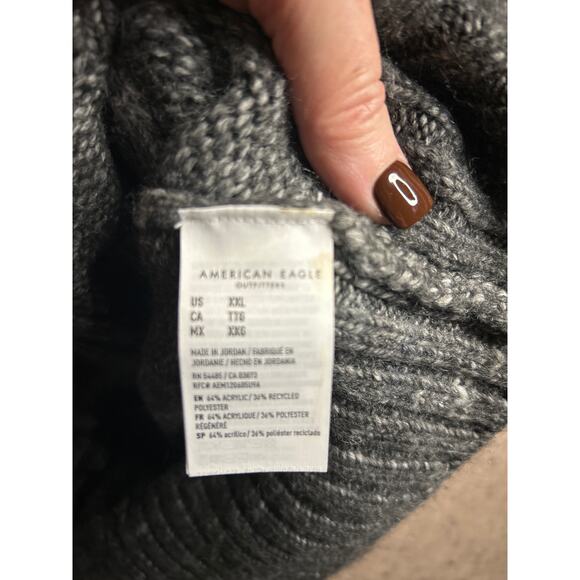 American Eagle XXL Gray Cable Knit Sweater Oversized Wide Cuff Cozy Cabin Lodge - Picture 3 of 7